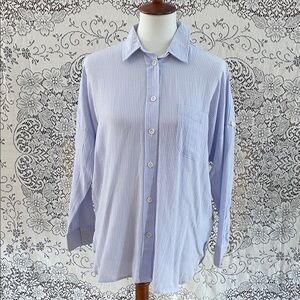 Dex Classic Blue & Pink Striped Button Up Oversized Shirt